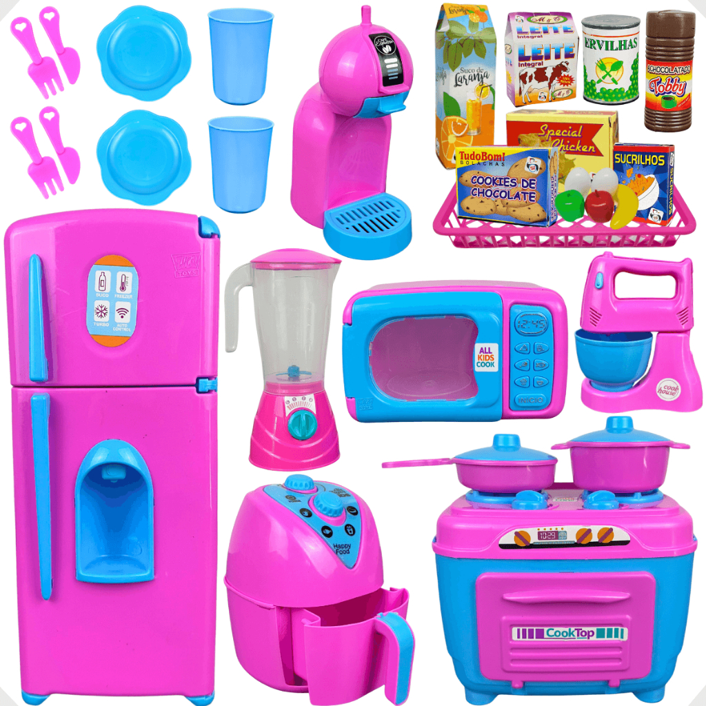 Kit Cozinha Brinquedo Infantil Completo Frigideira Fogão Comidinhas Eletrodomésticos