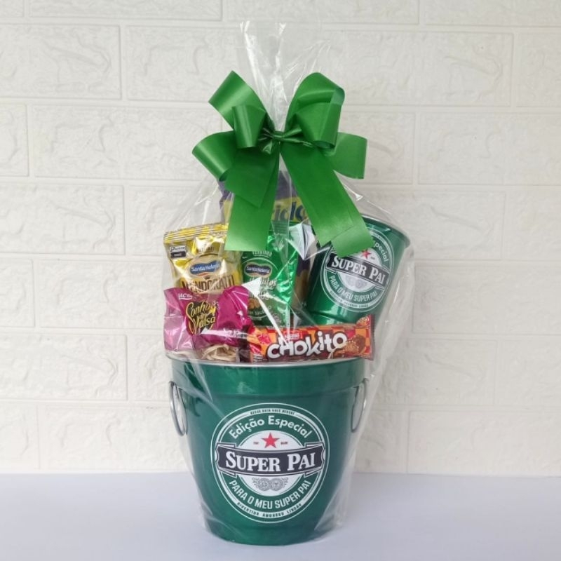 Kit Balde de Gelo Personalizado Dia dos Pais Cesta De Presente Pai Caneca personalizada Super Pai