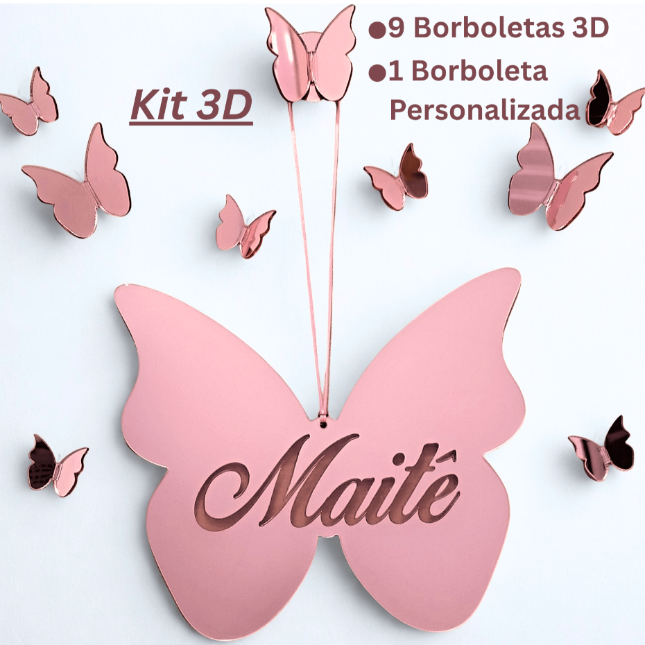 Enfeite Porta Maternidade Borboleta Acrílico Espelhado Quarto Infantil Menina – Nome Personalizado