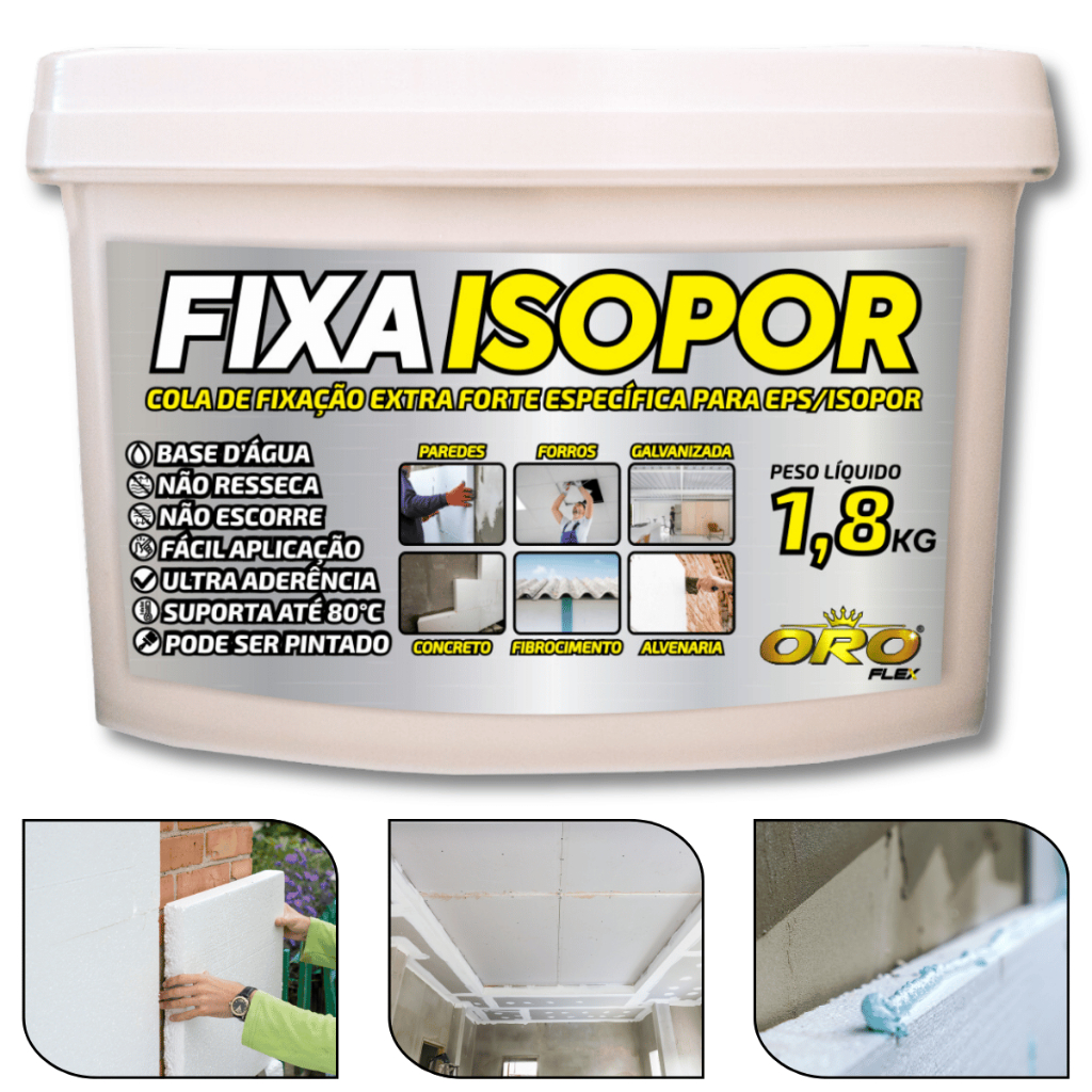 Super cola branca p/ fixar ISOPOR em paredes, forros, telhas sem cheiro, extra forte 1,8KG OROFLEX
