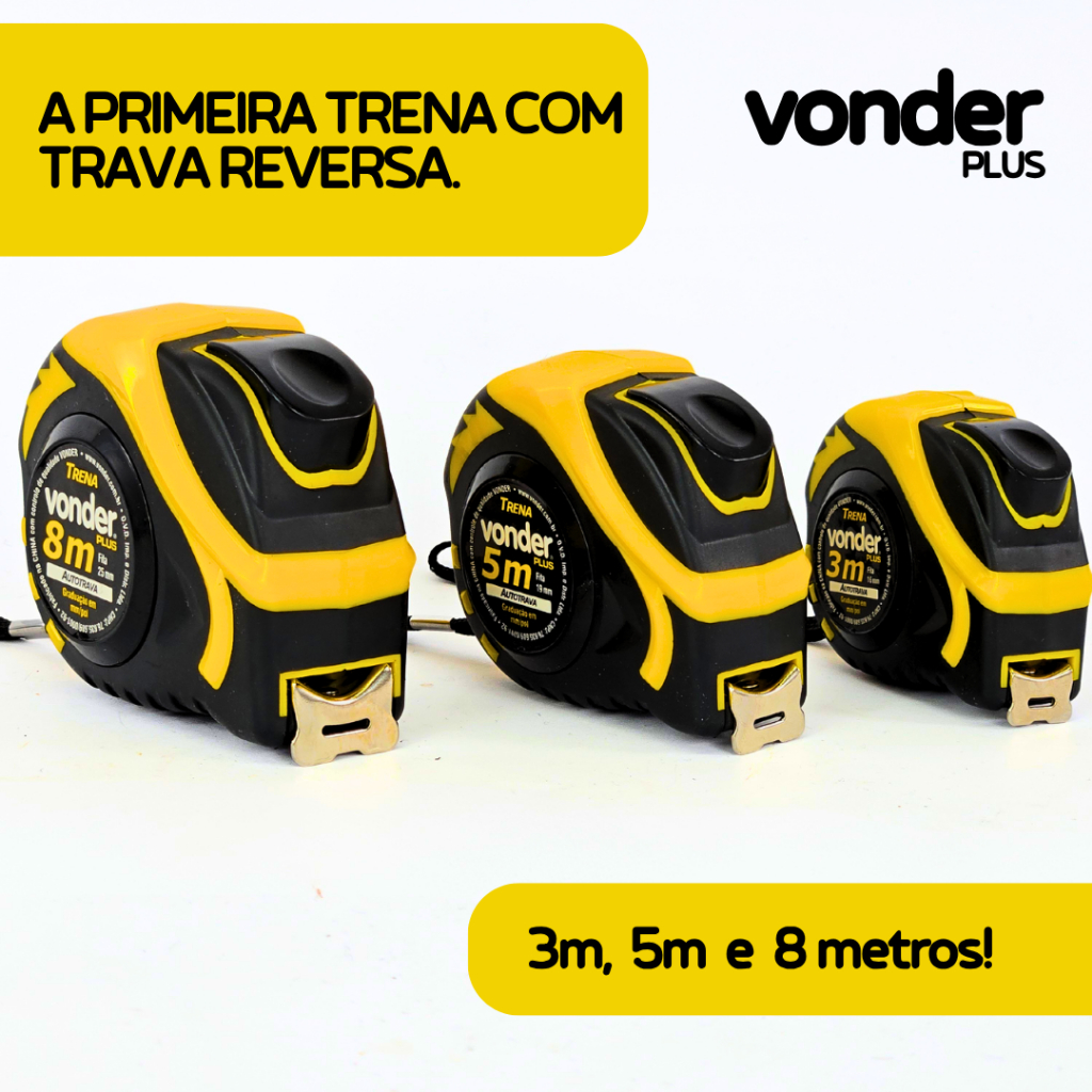 Trena Profissional Emborrachada 8m 5m 3m C/ Trava Reforçada e Sistema Autotrava – VONDER PLUS