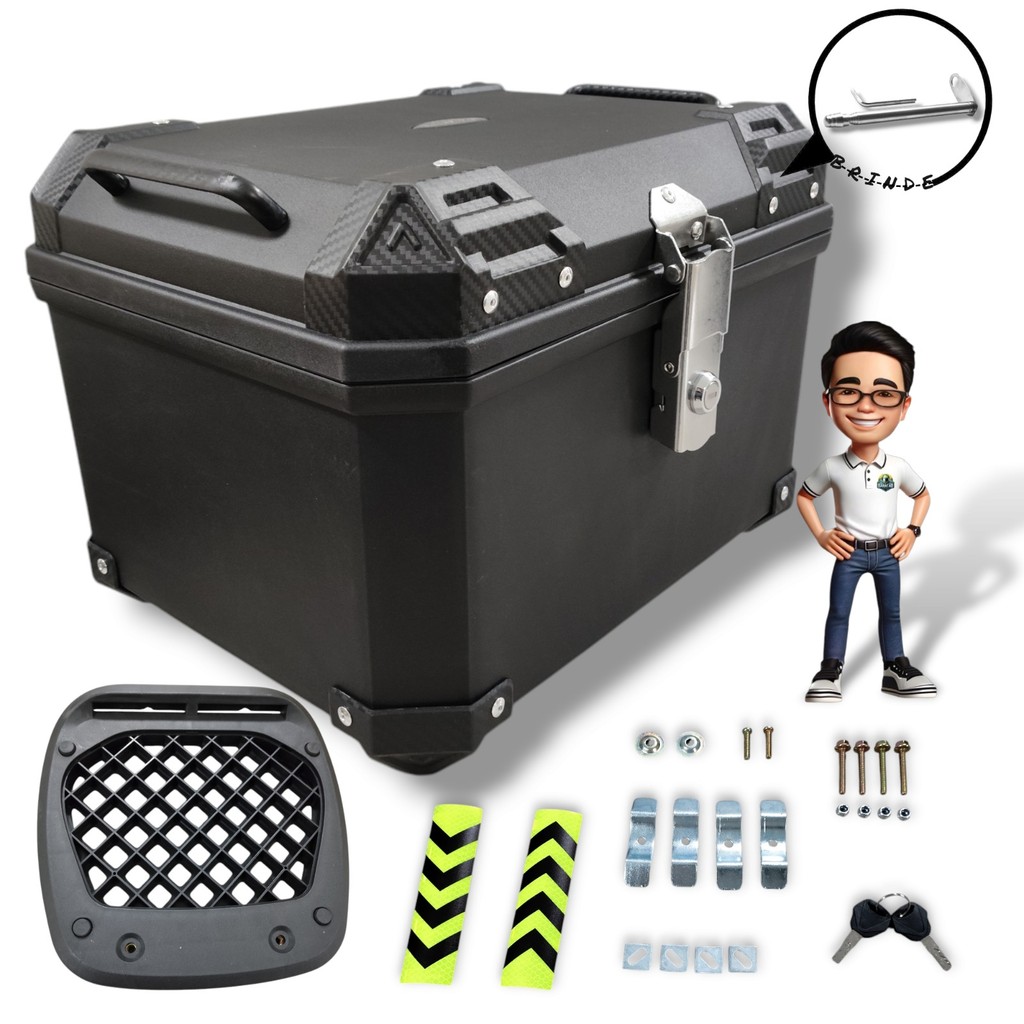 Baú Plástico Reforçado 57 litros Preto com Forro/Alça e Base