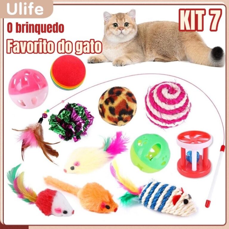 Kit 7 Brinquedos Sortidos Para Gatos Ratinho Bolin