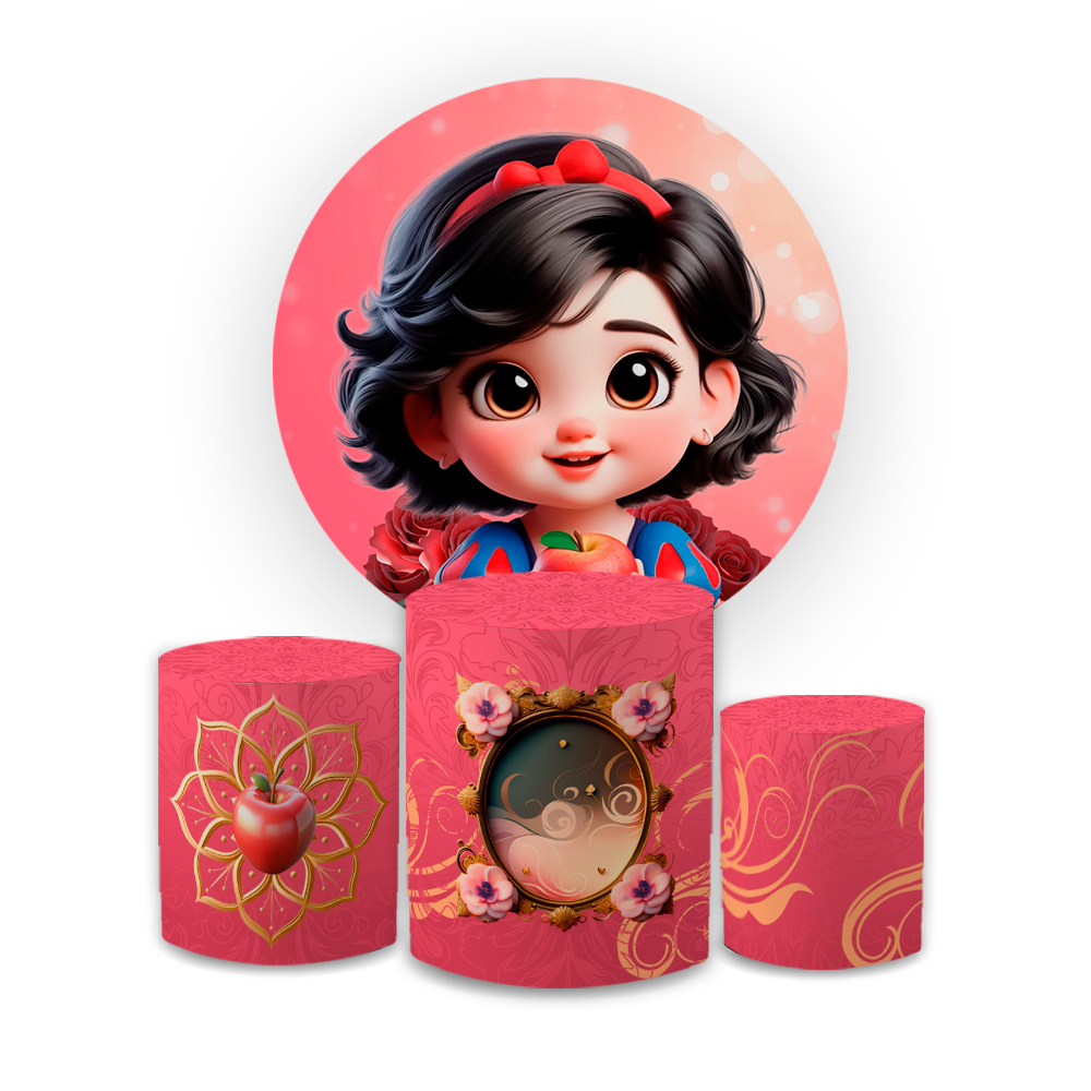 Kit Capa Painel Redondo 1,5 + Trio Cilindros Decoração Tecido Sublimado Decoração Brnca de Nve Baby