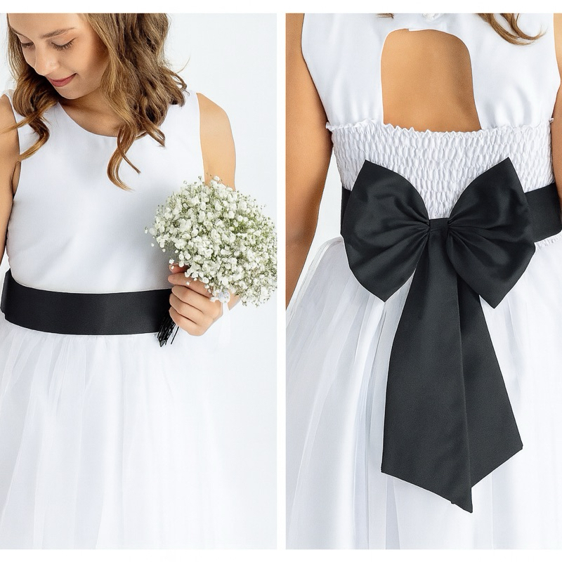 Faixa  e Laço Dama de Honra Infantil Acessório Para Vestido Festa  conforto luxo Preto REF4196