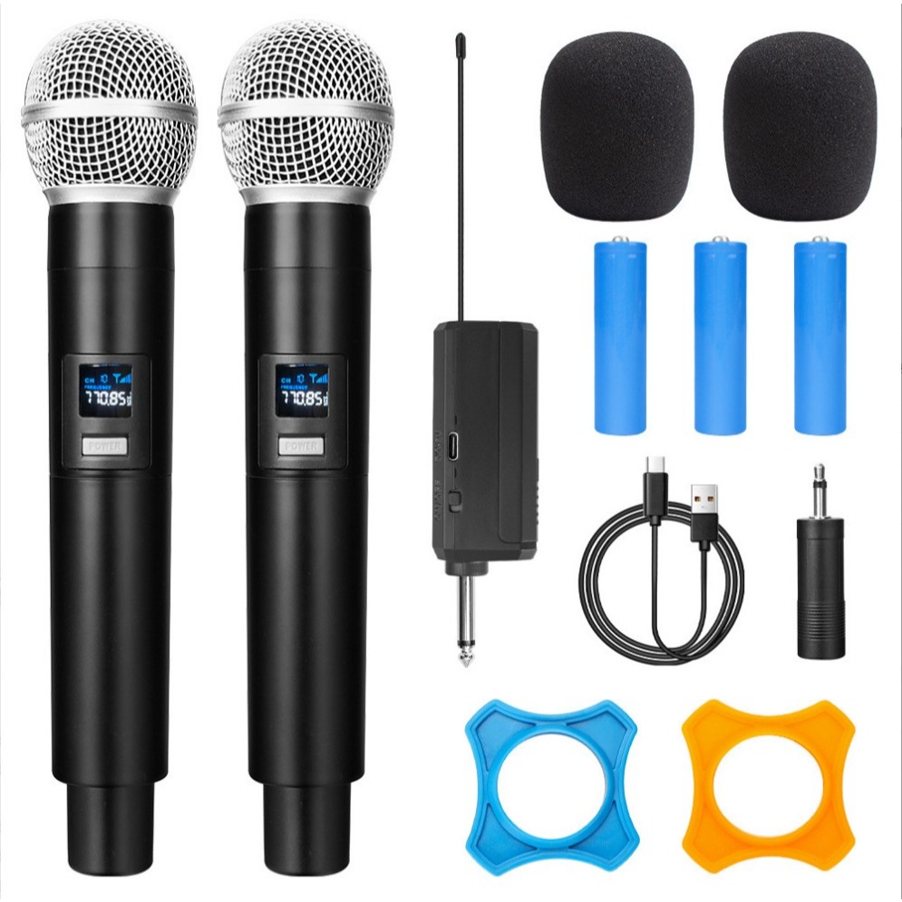 Microfone Sem Fio Recarregável Dual Handheld Karaoke para Festa, Casamento e Church Recarregável