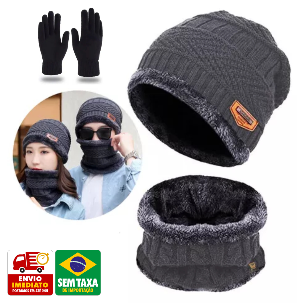 Kit Touca com Cachecol Inverno Frio Poliester