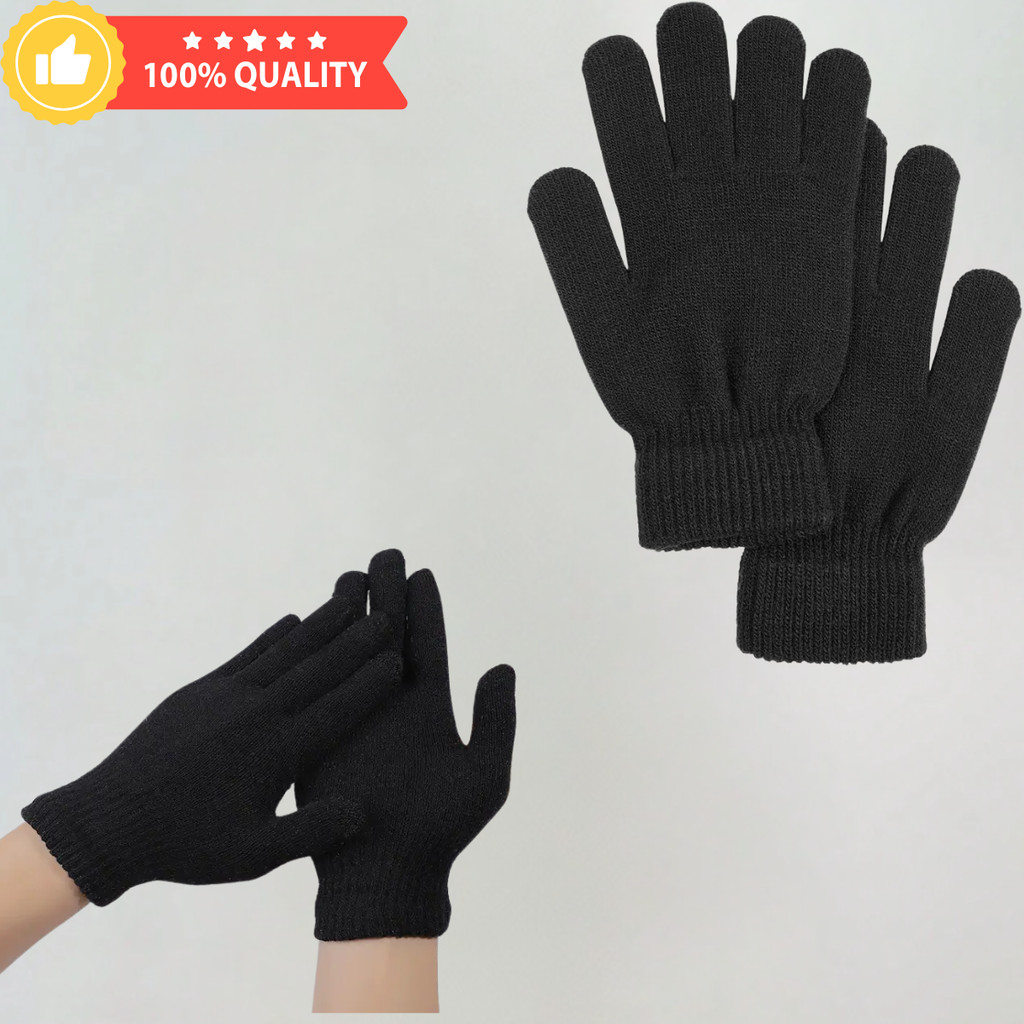 kit 2 pares Luva De Lã Frio Inverno Adulto Preta Feminina Masculina Mãoscom dedo)