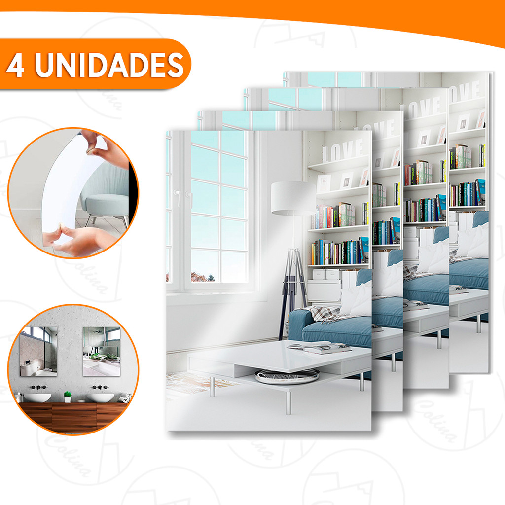 Espelho Auto Adesivo Acrílico Decorativo 20×30 Retangulares Ovais Arredondados