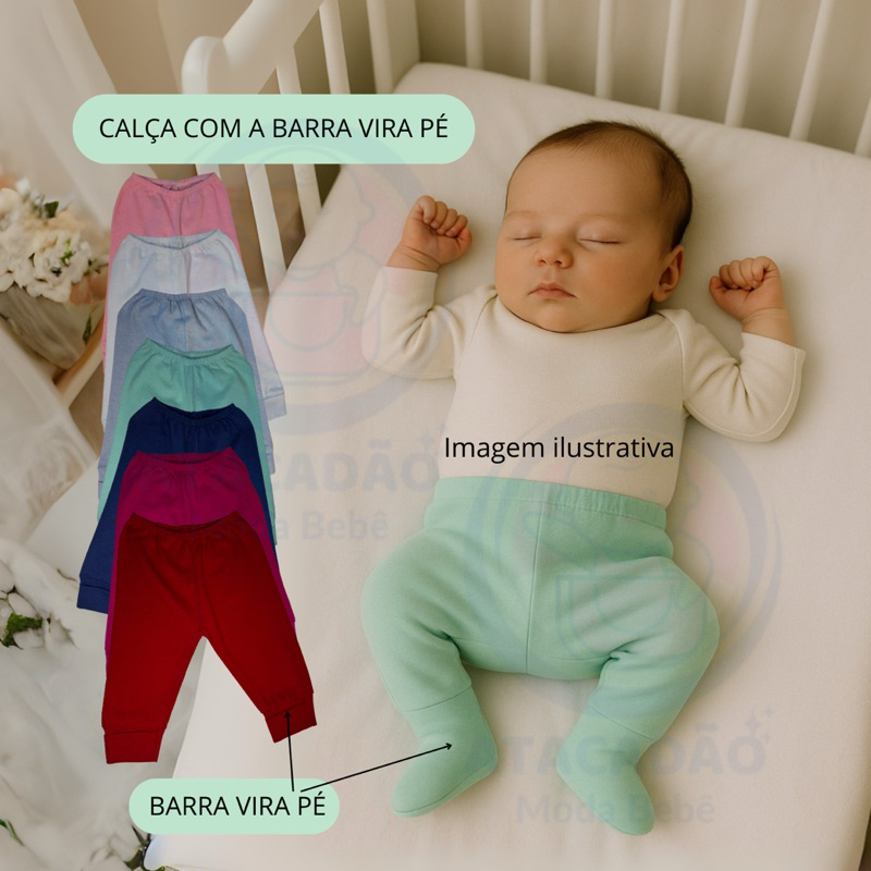 Calça RN Feminino Ou Masculino com Vira Pé 100% Algodão Confortável