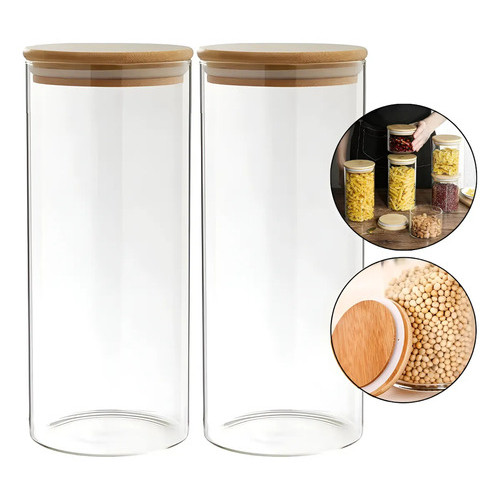 Kit 2 Potes Herméticos De Vidro Com Tampa De Bamb