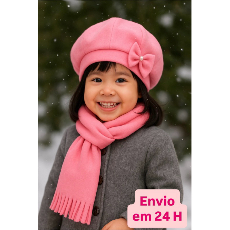 Cachecol +  Boina Várias Cores (Kit Infantil Criança Menina Inverno Modinha Bloqueirinha)
