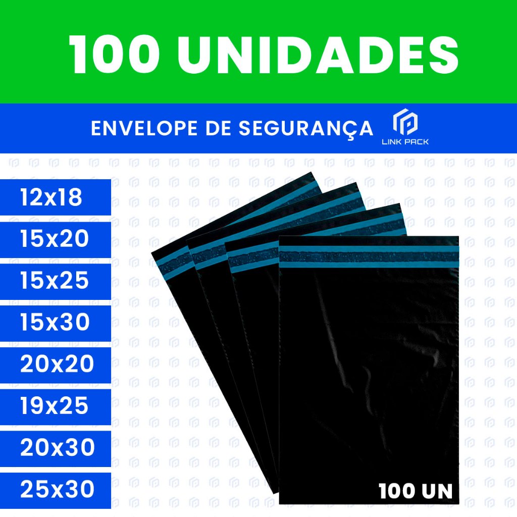 Kit 100 Envelope de Segurança Embalagem 12×18 15×20 15×25 15×30 20×20 19×25 20×30 25×30 26×36 32×40