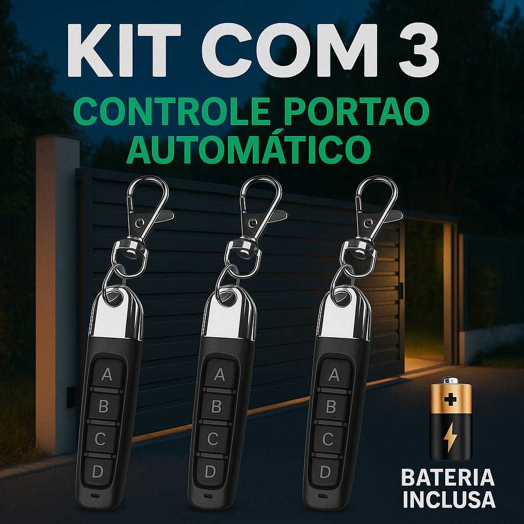 Controle de Portão Eletrônico Slim 433MHz 4 em 1 – Elétrico Eletrônico Garagem com Chaveiro