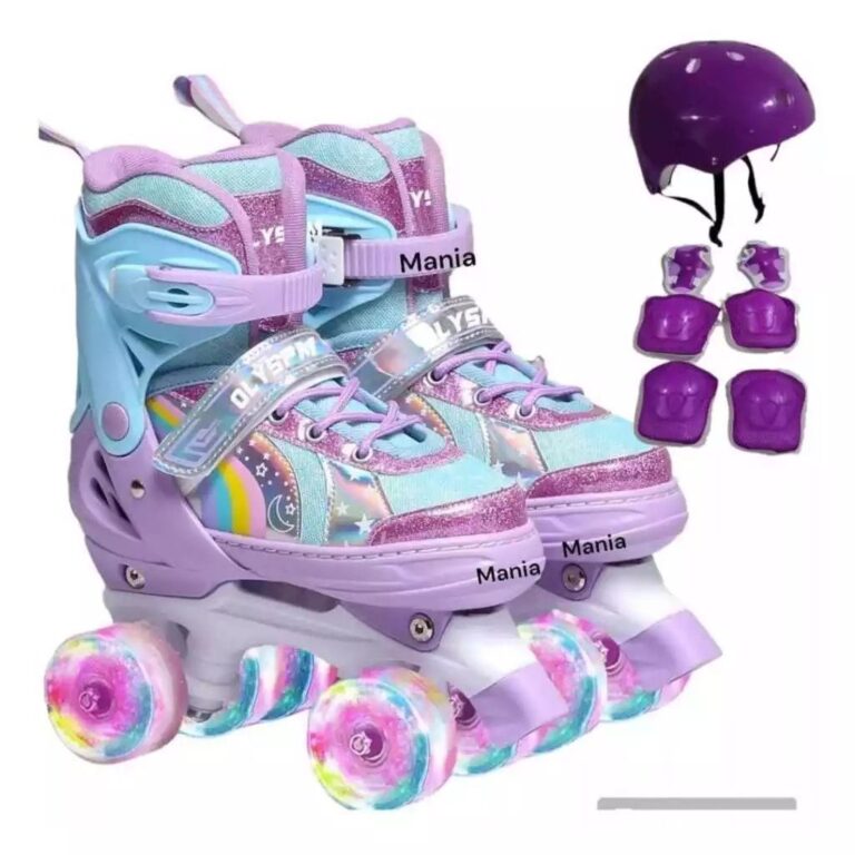 Patins Infantil 4 Rodas Menina ARCO IRIS Com Luz D