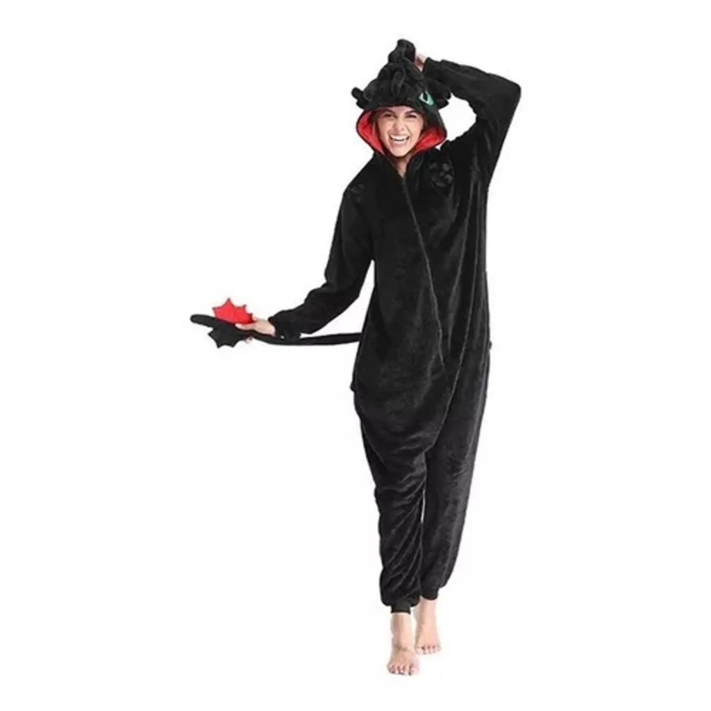 Pijama Kigurumi Personagem Dragão Banguela Fúria da Noite Adulto Masculino e Feminino