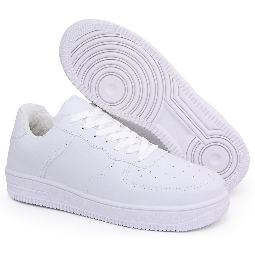 Tênis Branco Unissex Force Feminino Casual Caminhada Dia Dia Minimalista Preto Masculino