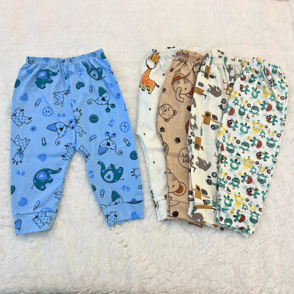 Kit 5 Mijão Calça Bebê em Malha Estampada 100% Algodão – Liso (RN/P/M/G)
