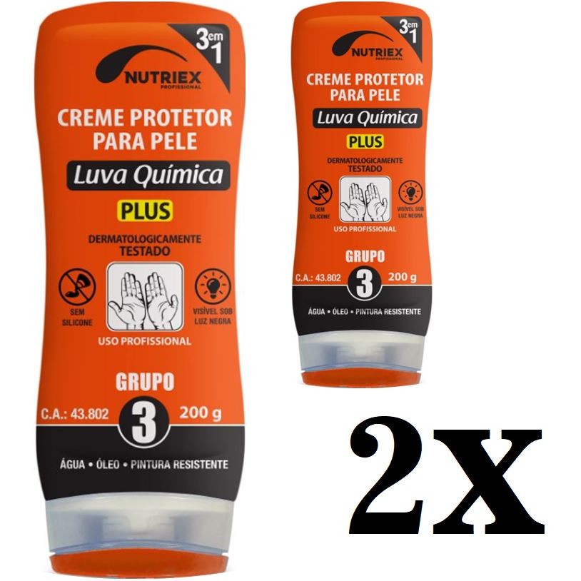 Kit 2 Creme Protetor Luva Química para Mãos Grupo 3 Plus Uso Profissional 200g Nutriex CA43802 Camad