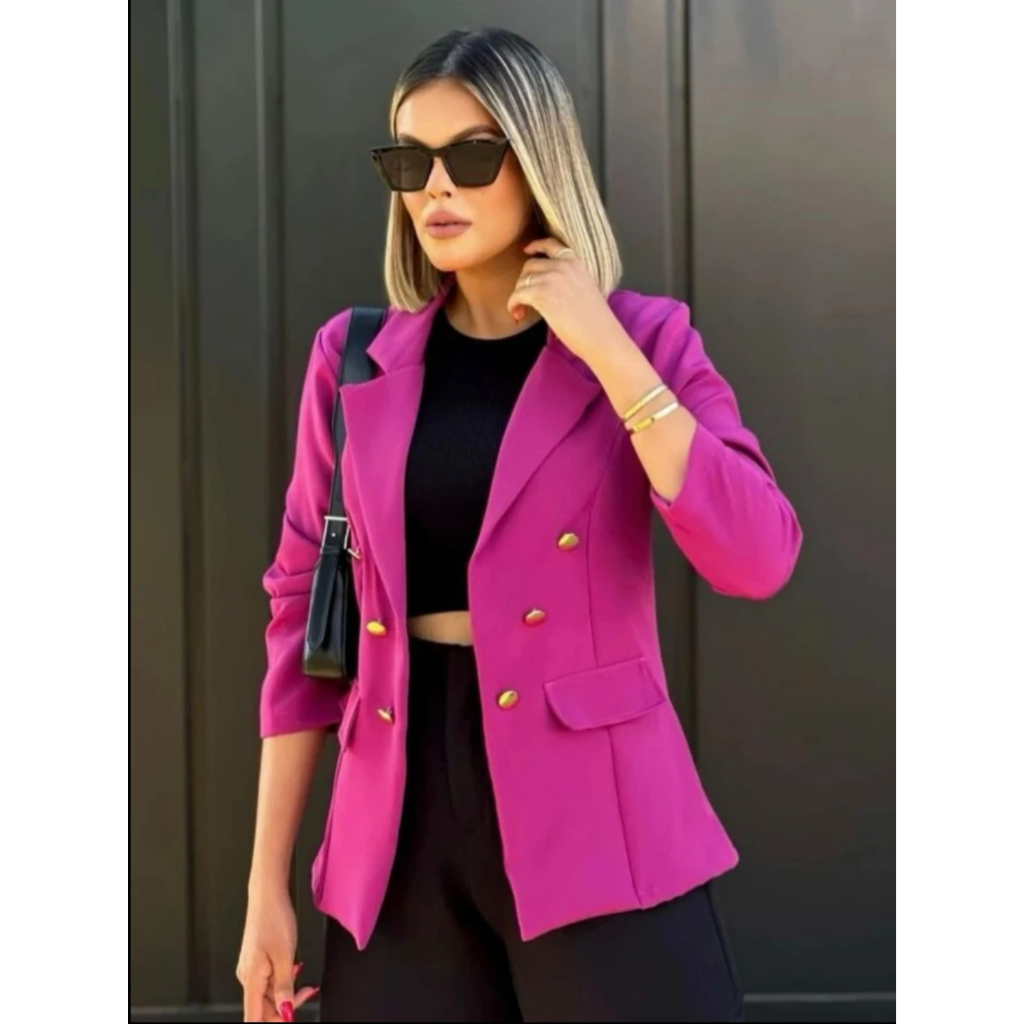 Blazer Feminino Casaquinho Alfaiataria Maxi Longo Sobretudo Casaco Social Com Botão