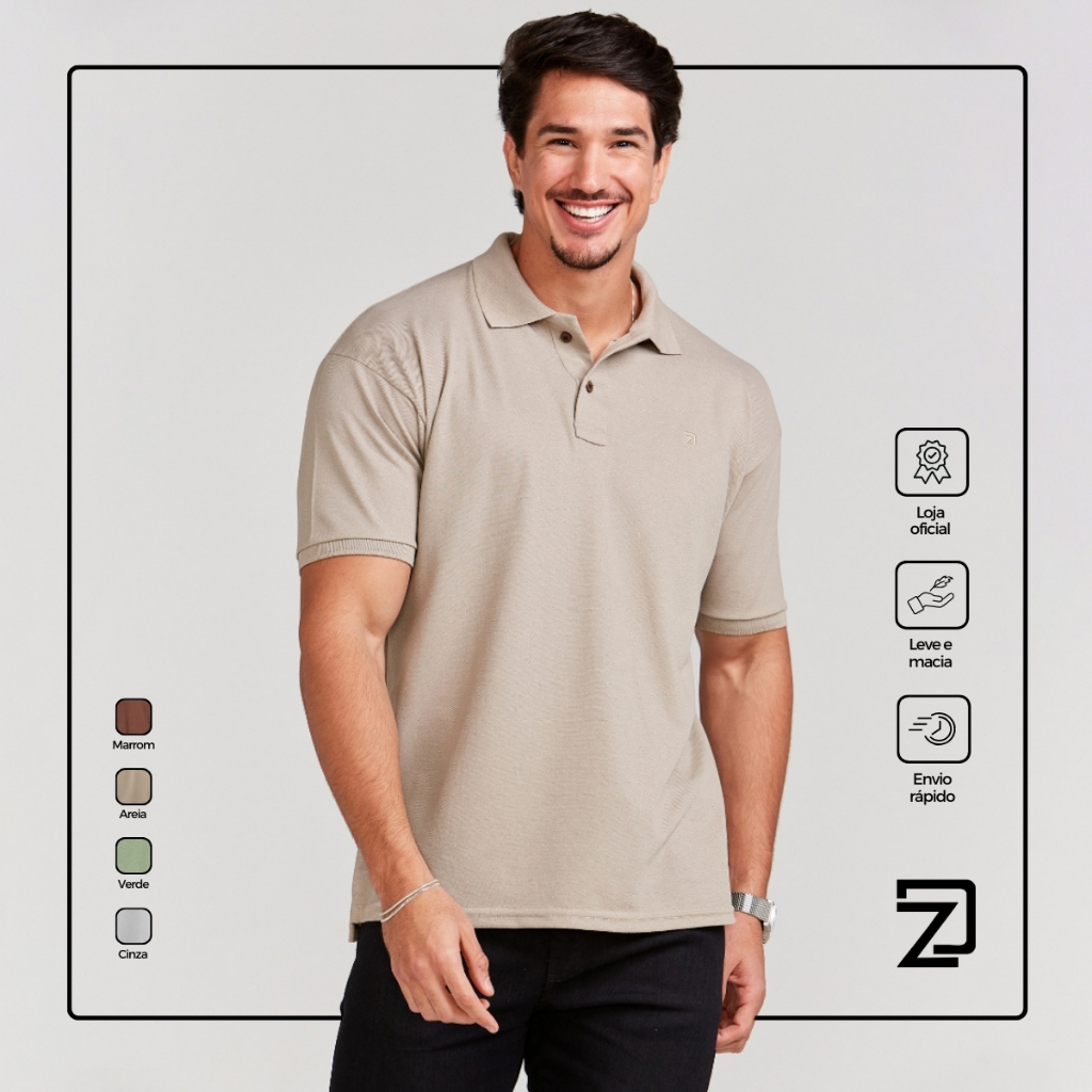 Camisa Polo Masculina Algodão Piquet