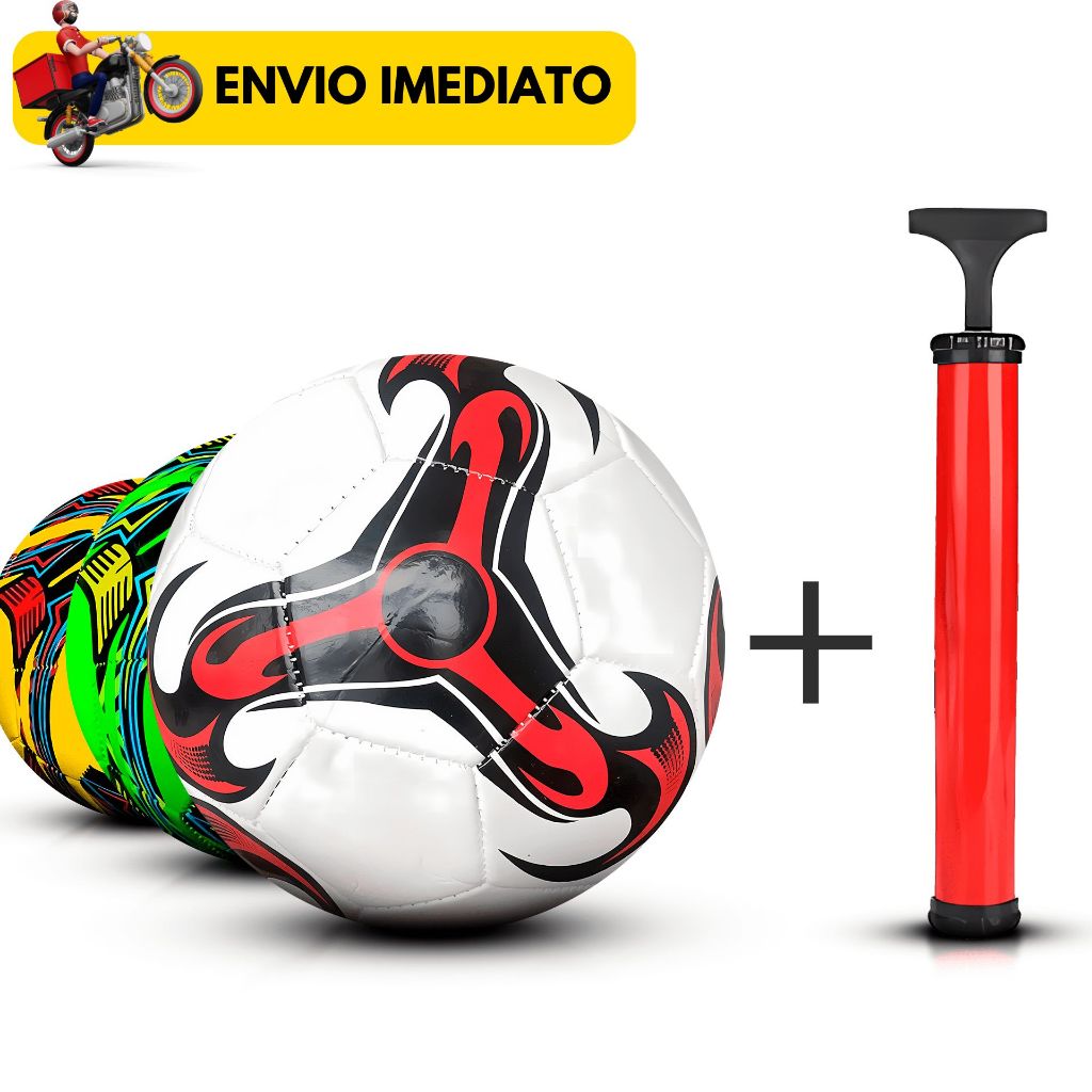 Kit Bola de Futebol + Bomba de Ar Manual Portátil Para Encher Bola Tamanho Oficial Couro Sintético C