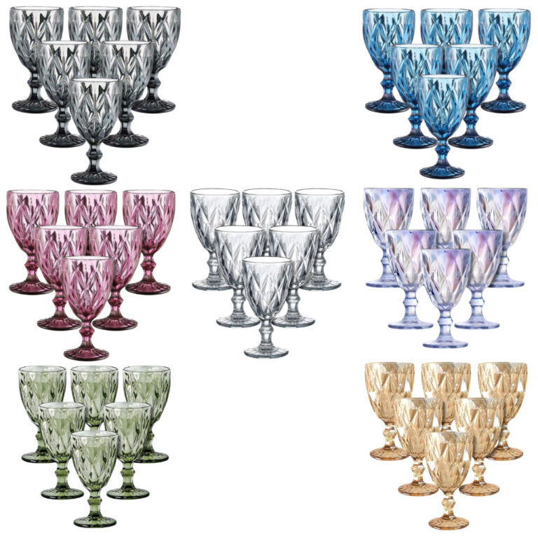 Kit Conjunto 6 Taças Diamond De Vidro de Agua Vin