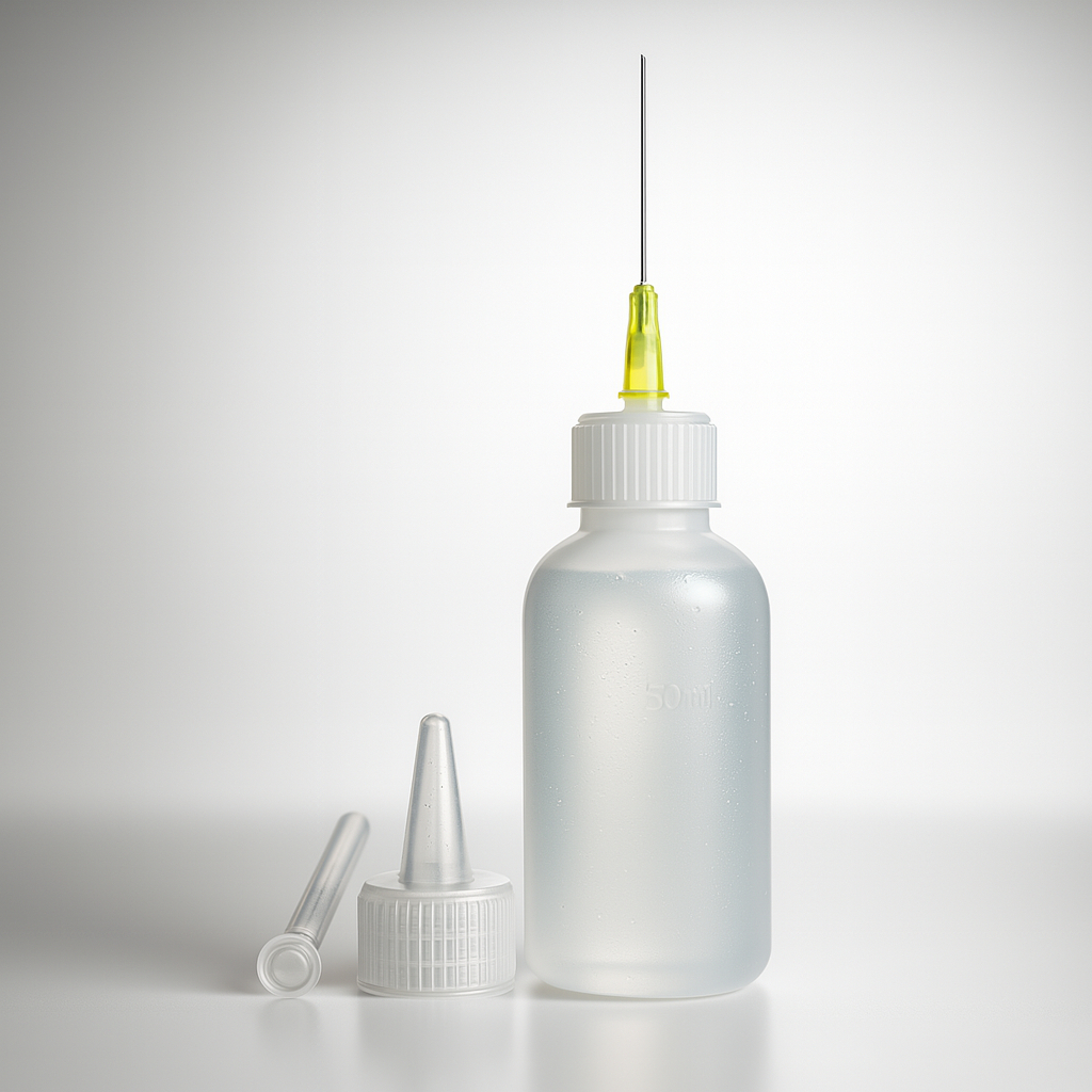 Dispenser Frasco Plástico p/ Líquidos em geral 50ml C/ Bico Aplicador Álcool Fluido Fluxo Solda