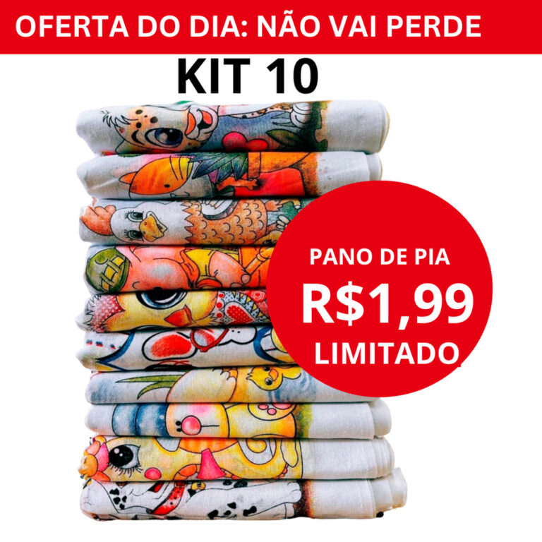Novo Pano De Prato Estampado Bainha Kit Com 10 Pe