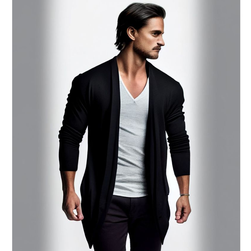 Casaco Masculino Cardigan Assimétrico Estilo Slim Fitness