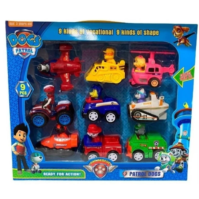 Kit Com 9 Carrinhos De Fricção Patrulha Canina Brinquedo Crianca