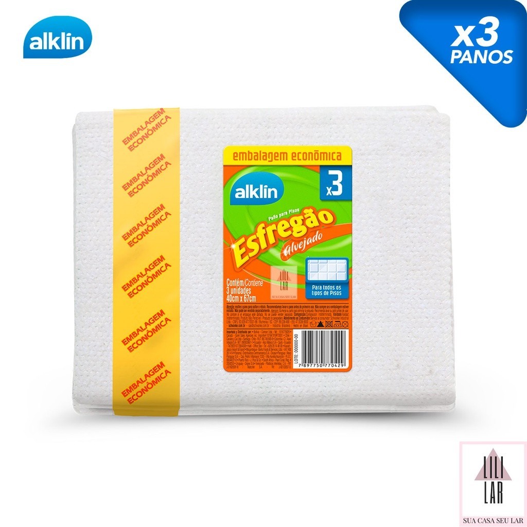 Kit 3 Panos de Chão Esfregão Alvejado Alta Absorção 40x67cm – Alklin