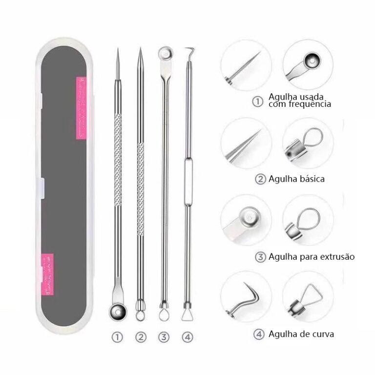 Kit Agulha cureta removedor de acne extrator de cr