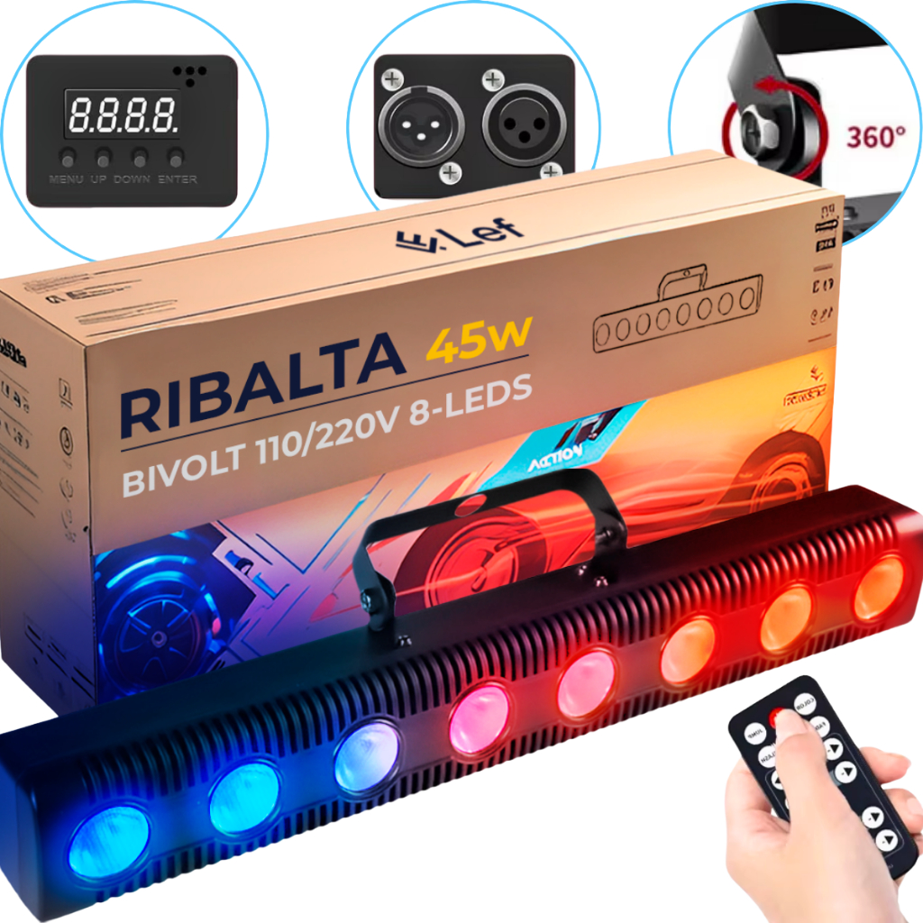 Ribalta Led Barra 8 Saídas Rgb Jogo De Luz Parede C/controle remoto 45W Bivolt