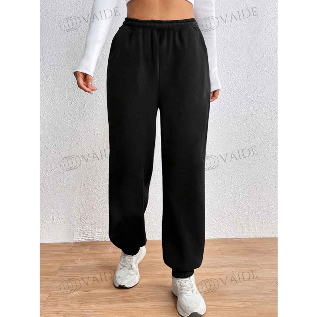 Calça Moletom Feminina Confortável Bolsos Sem Cordão Folgada Casual Sport Plus Size Life Style