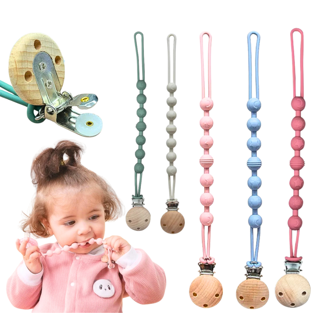 Prendedor de Chupeta em Bambu Bola Silicone