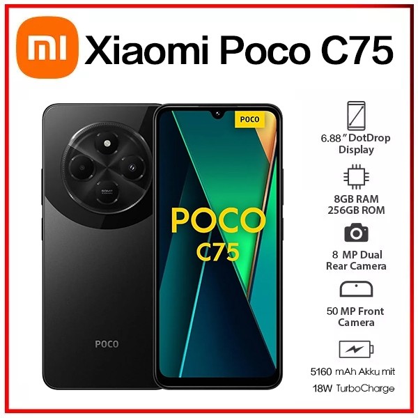 (Novo) Xiaomi Poco C75 Preto 8GB+256GB RAM,6GB+128