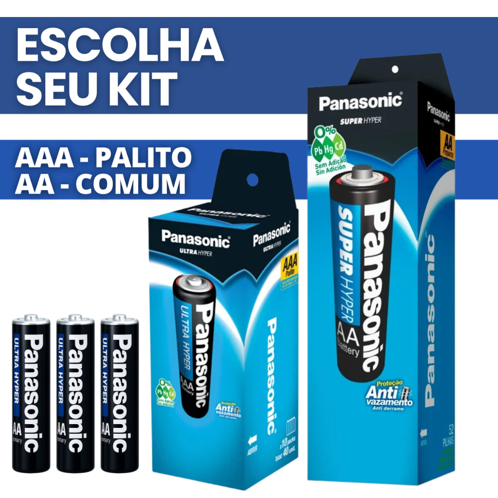 Kit de Pilhas Panasonic AA/AAA | Palito ou Comum | Ideal para Controle Remoto  8, 12, 24 ou 32 Unida