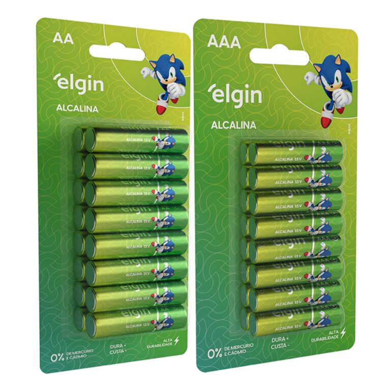 16 Pilhas Elgin Alcalina AA Comum ou AAA Palito Bl