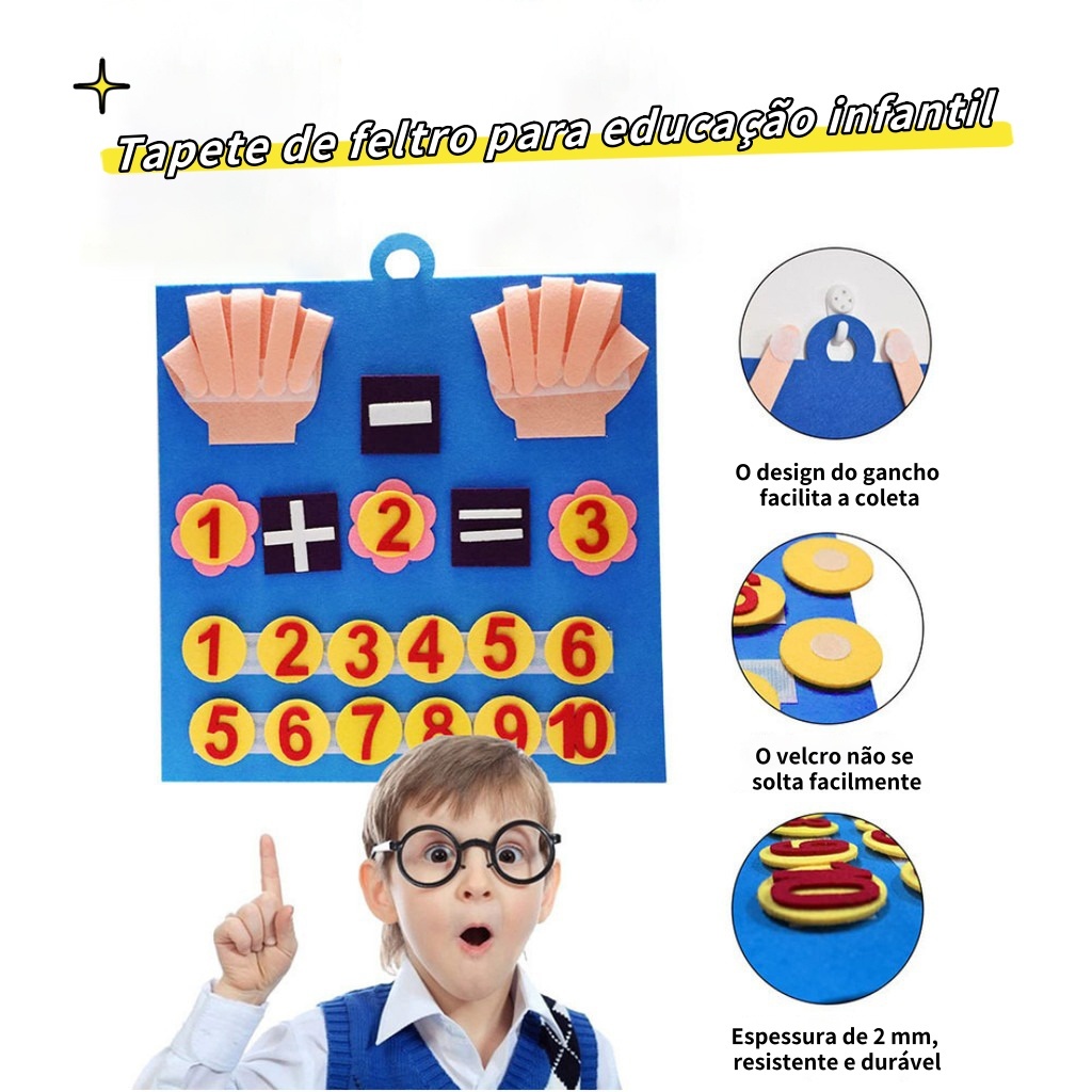 Brinquedos matemáticos 30x30cm acessórios infantis feltro números de dedos placa de feltro conjunto