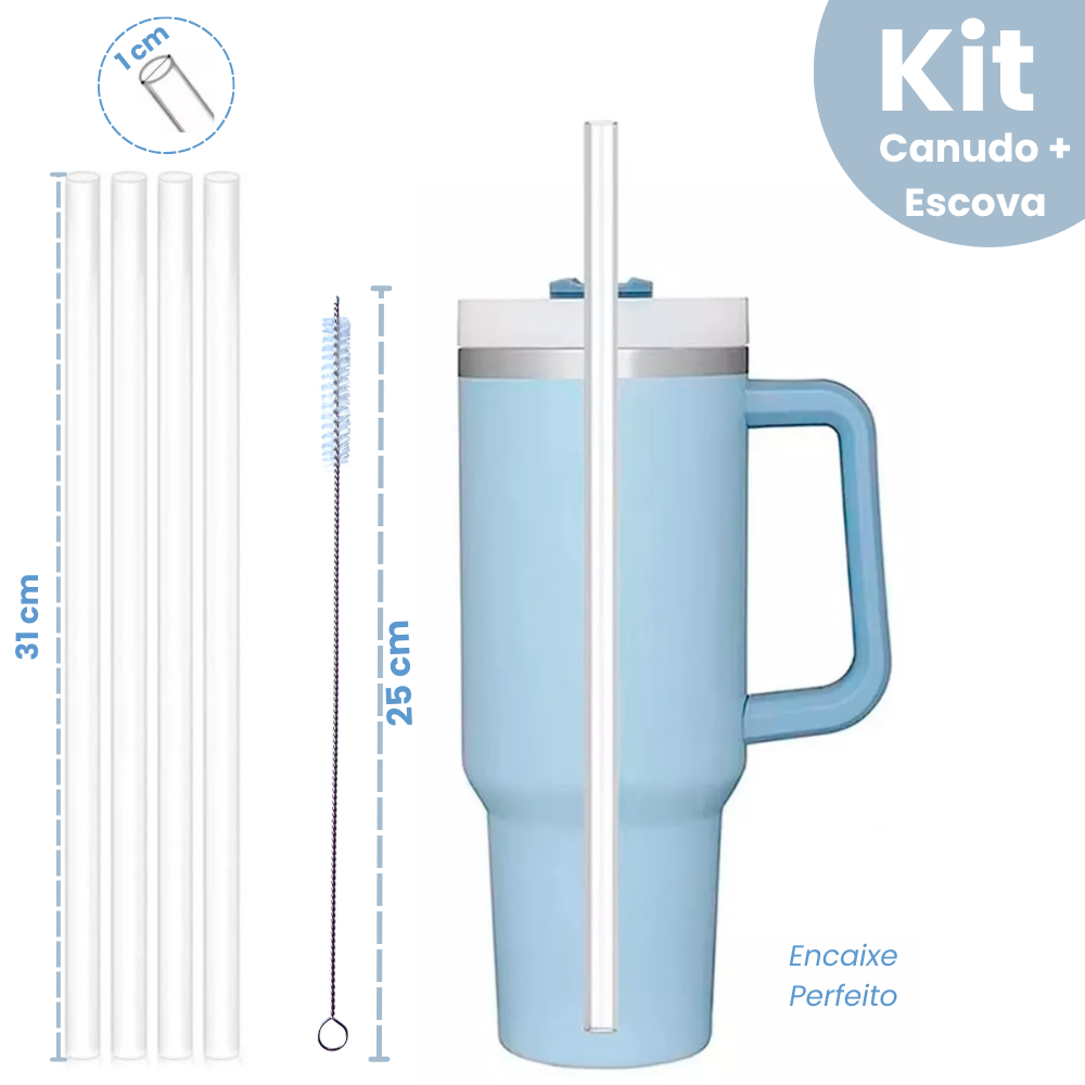 Kit 4 Canudos Reutilizáveis 31cm + Escovinha  Para Copo Térmico Quencher 40oz 1,2L