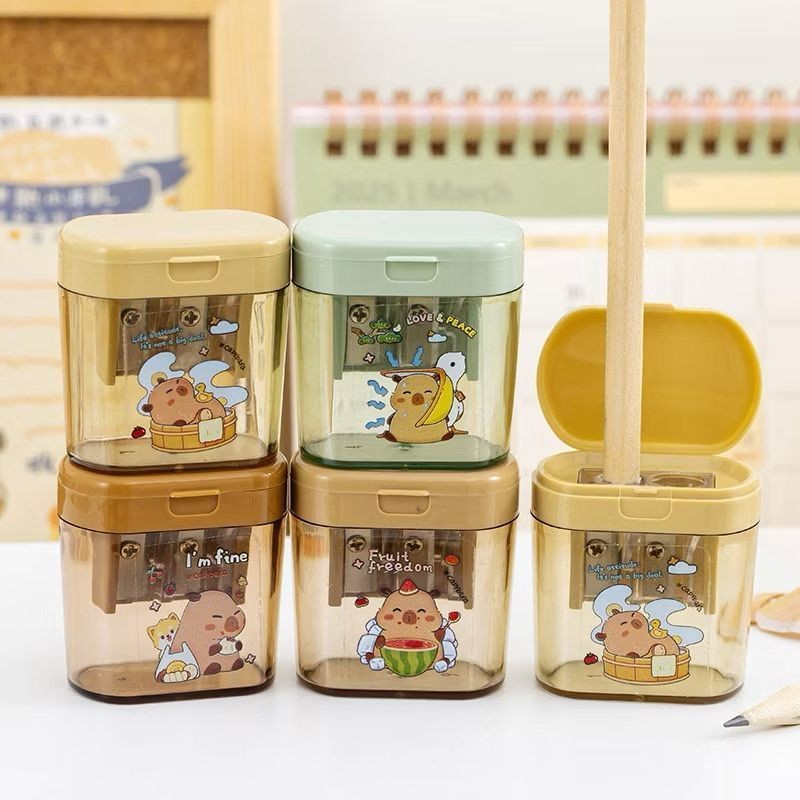 Apontador Duplo Com Depósito Capivara E Lápis Hb Material Escolar Papelaria Fofa
