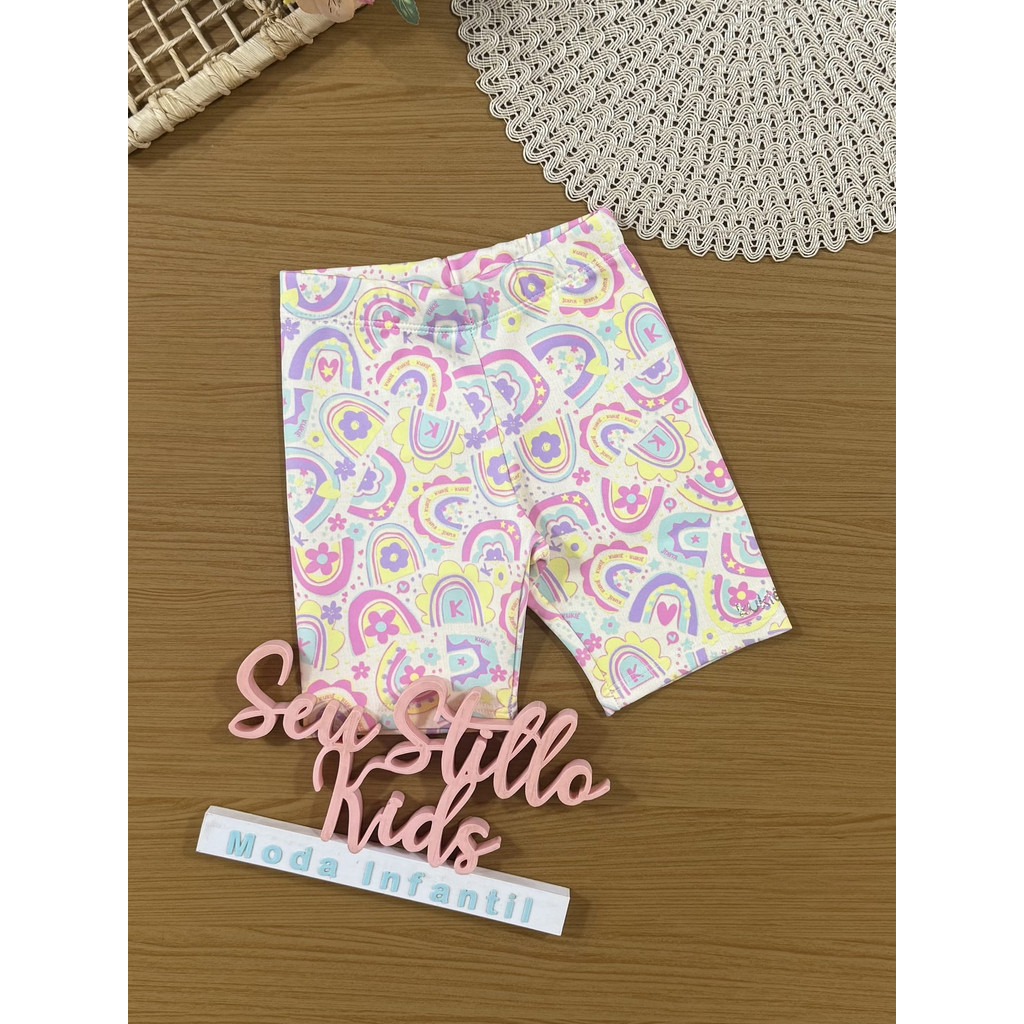 Shorts Infantil Kukiê Verão Ciclista Off White Arco-íris