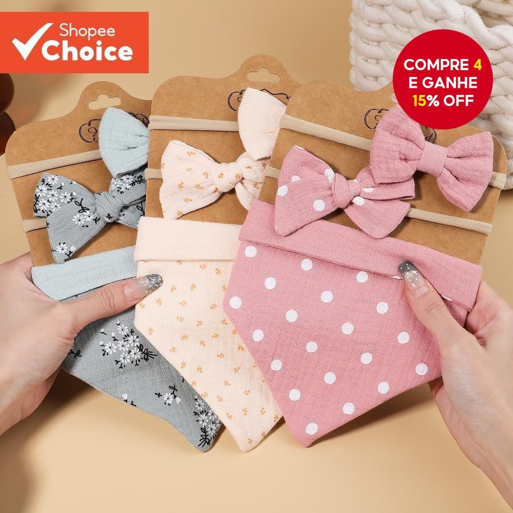 Conjunto De Babadores Para Bebês , 3 Peças Com Faixa De Cabeça De Pano Arrotar E Acessórios Cabelo ,