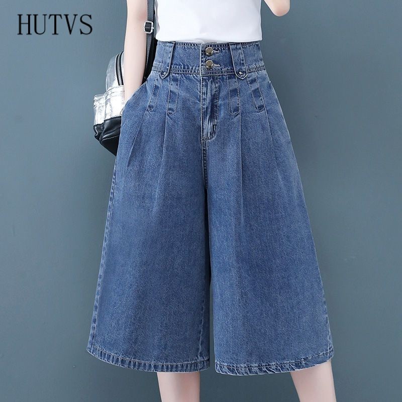 Novo Produto das mulheres Cinco Ponto Jeans Loose Straight Slimmer Olhe Cintura Alta 2024 Cintura La