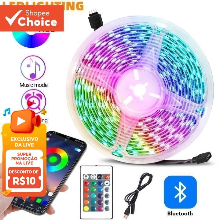 Fitas de LED USB 5050 RGB com 16 cores, controle r