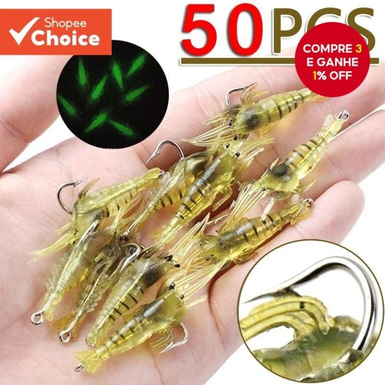 50 Camarão Macio 4cm Isca Artificial Anzol Peixe