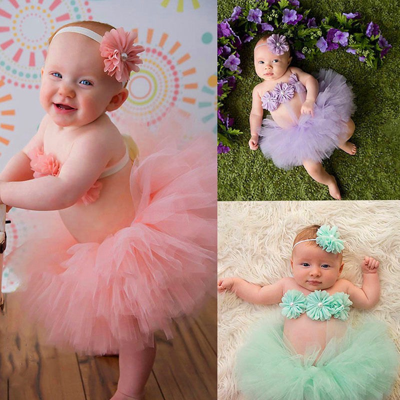 3pcs Baby Girl Toddler Roupas Florais + Faixa De Cabelo + Saia Tutu Propulsor De Fotos