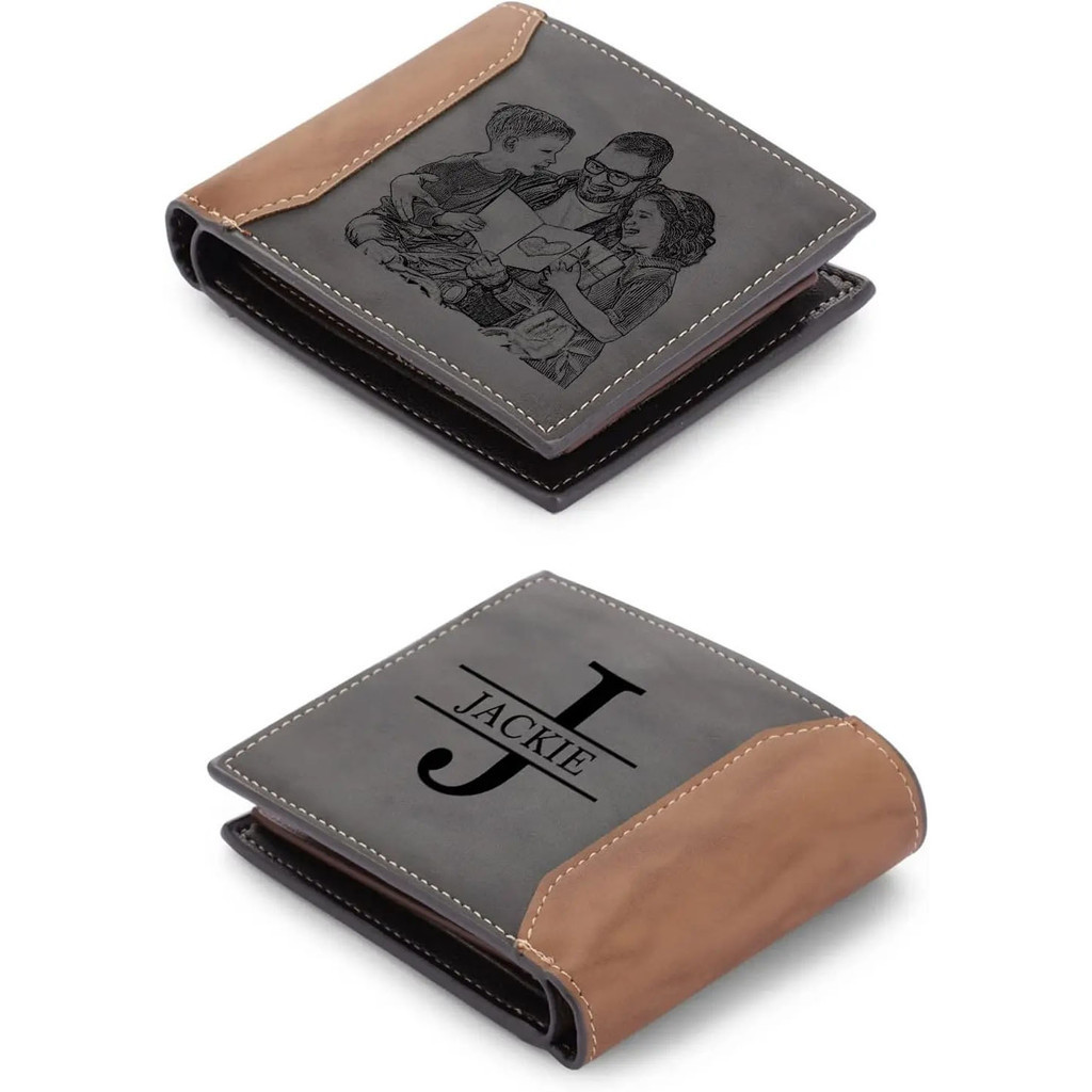 Foto Personalizada Carteira De Bolso Couro Dompet Lelaki Carteiras Gravadas Para Homens Presentes Na