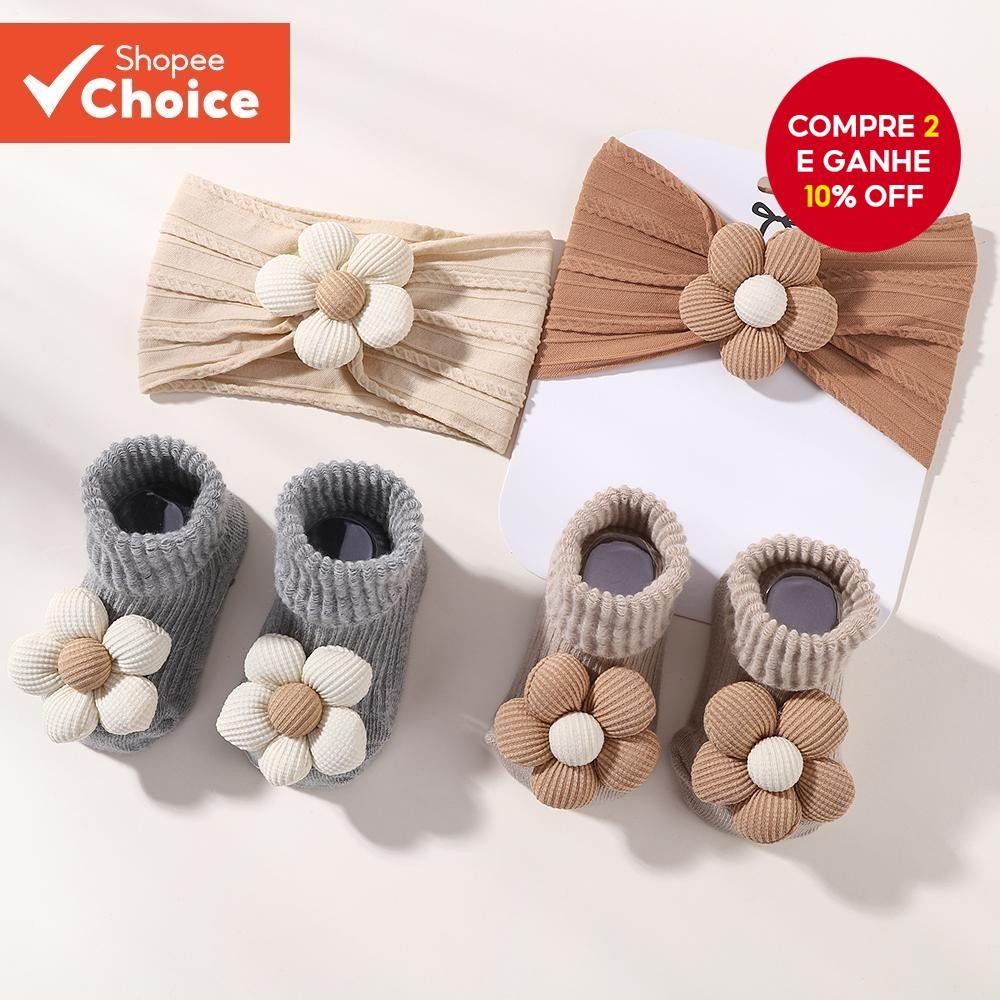 Flor Recém-Nascida Náilon Hairband Meias De Algodão Puro Bebê Meninas Cabo Bandana Conjunto Cem Dias